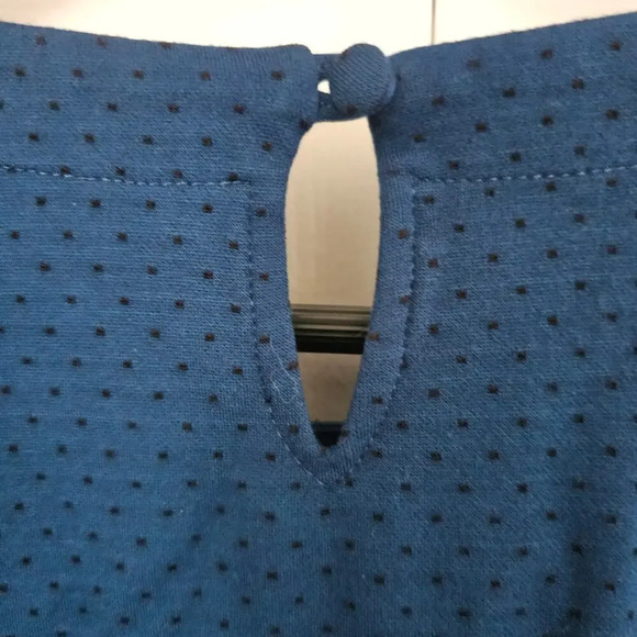 J. Jill Ponte Oxford Blue Black Polka Dot Ruffle Flounced Dress, Medium - Picture 7 of 8